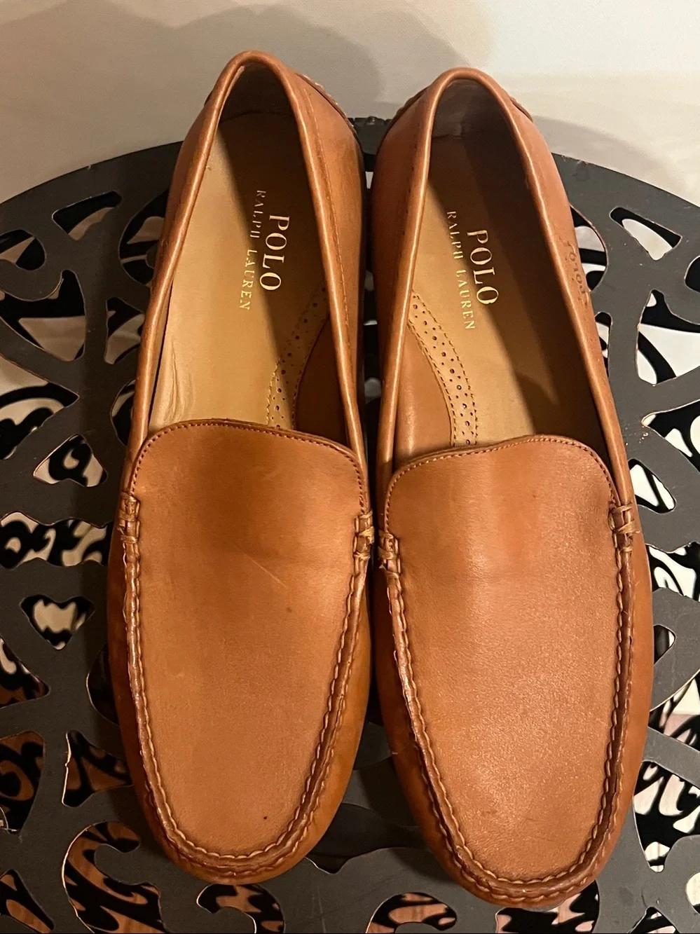 Polo by Ralph Lauren Men's Cognac Leather Slip-On Loafers Sz 12D